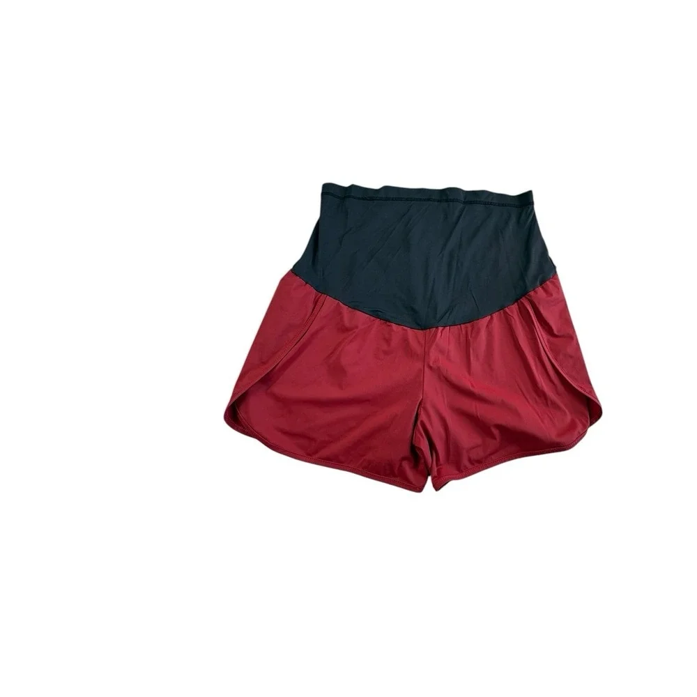 Maternity Athletic Shorts Size L‎ Black Red 2 in 1 Running Workout